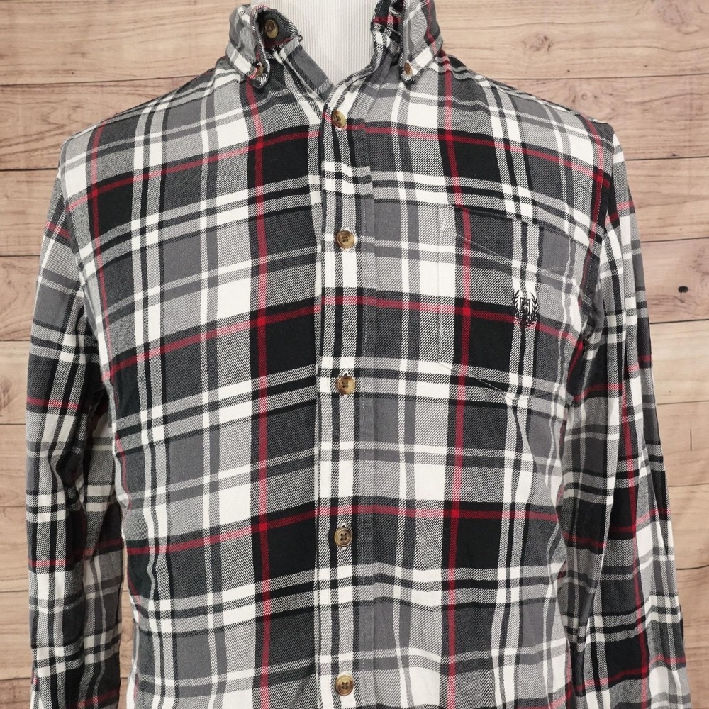 Chaps Shirt Mens M Gray Plaid Long Sleeve Button-Up Flannel Cotton Pocket